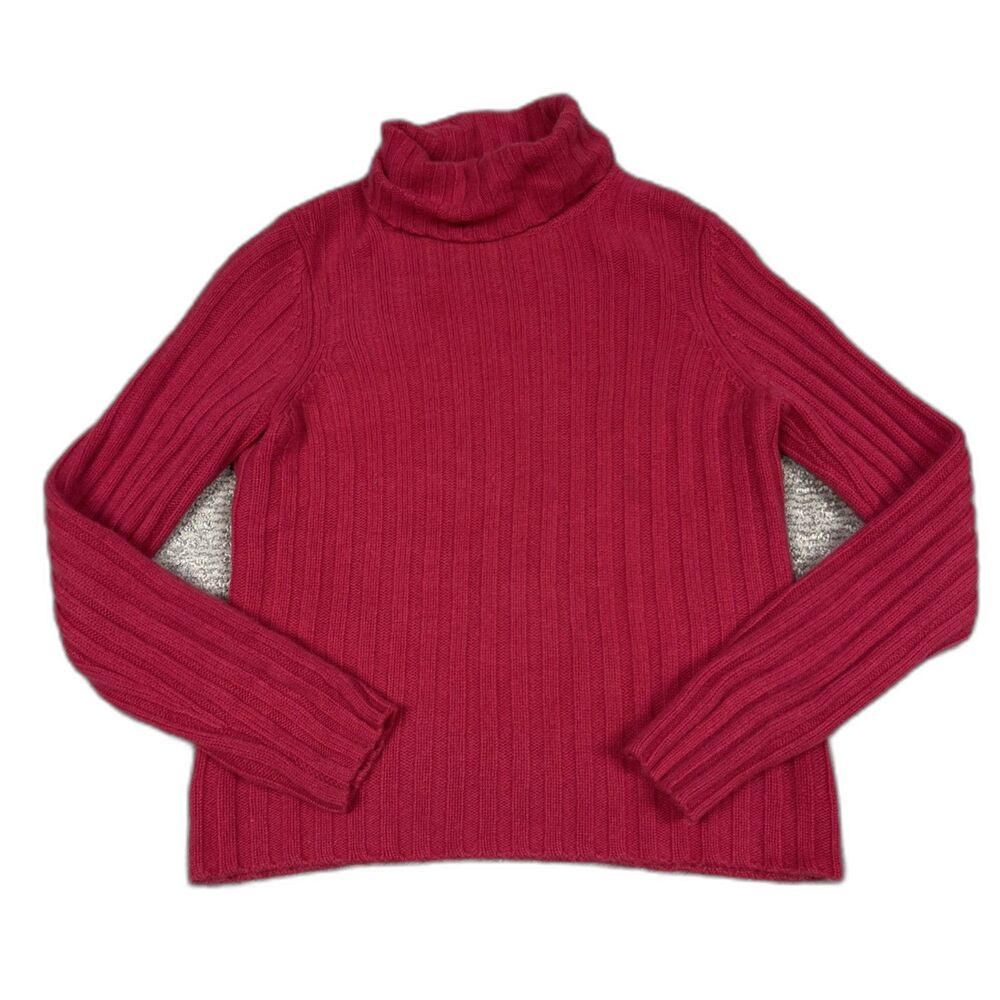 Asha Sweater Womens Large Cashmere Pink Ribbed Turtleneck Top